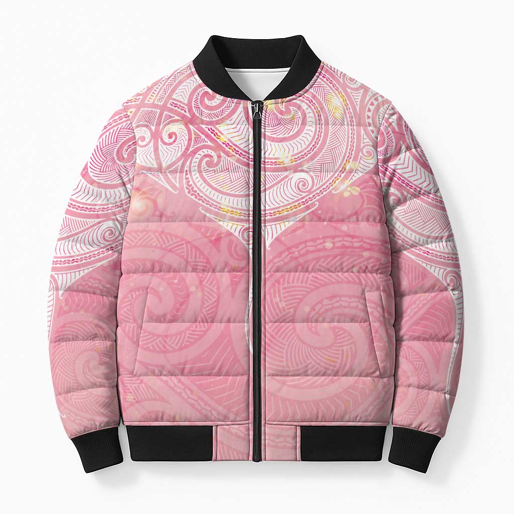 Breast Cancer Awareness Maori Aotearoa Bomber Puffer Jacket Manta Ray - Pink Glaze - Polynesian Pride
