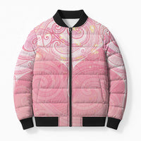 Breast Cancer Awareness Maori Aotearoa Bomber Puffer Jacket Manta Ray - Pink Glaze - Polynesian Pride
