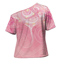 Breast Cancer Awareness Maori Aotearoa Cross Shoulder Shirt Manta Ray - Pink Glaze - Polynesian Pride