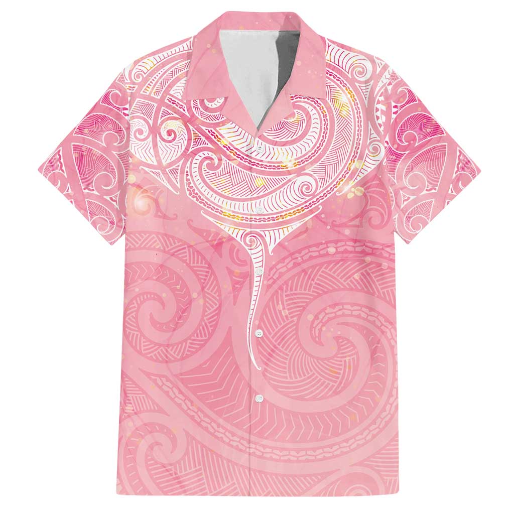 Breast Cancer Awareness Maori Aotearoa Family Matching Off Shoulder Short Dress and Hawaiian Shirt Manta Ray - Pink Glaze - Polynesian Pride