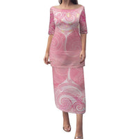 Breast Cancer Awareness Maori Aotearoa Family Matching Puletasi and Hawaiian Shirt Manta Ray - Pink Glaze - Polynesian Pride