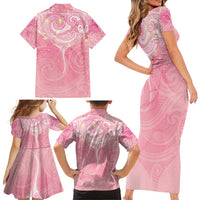 Breast Cancer Awareness Maori Aotearoa Family Matching Short Sleeve Bodycon Dress and Hawaiian Shirt Manta Ray - Pink Glaze - Polynesian Pride