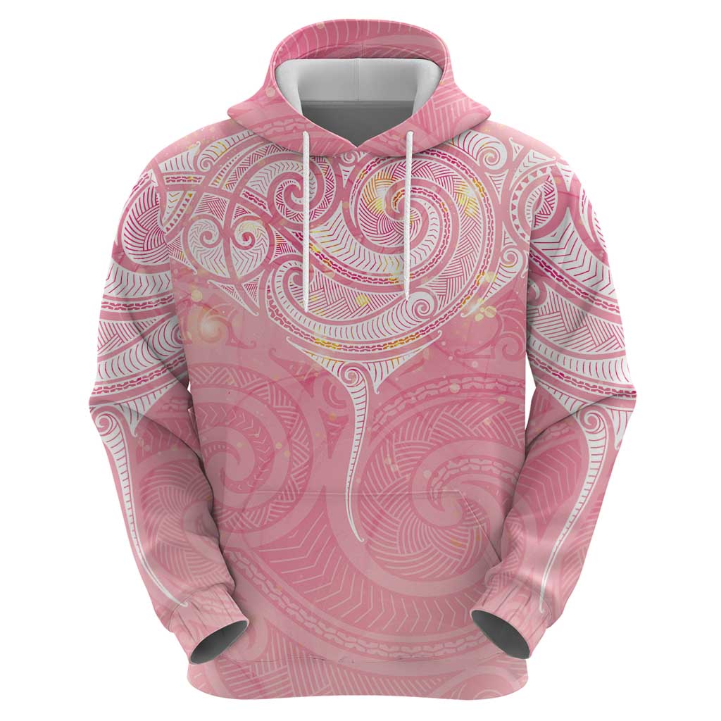 Breast Cancer Awareness Maori Aotearoa Hoodie Manta Ray - Pink Glaze - Polynesian Pride
