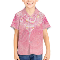 Breast Cancer Awareness Maori Aotearoa Kid Hawaiian Shirt Manta Ray - Pink Glaze - Polynesian Pride