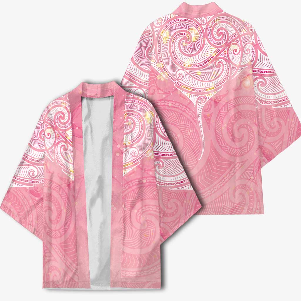 Breast Cancer Awareness Maori Aotearoa Kimono Manta Ray - Pink Glaze - Polynesian Pride