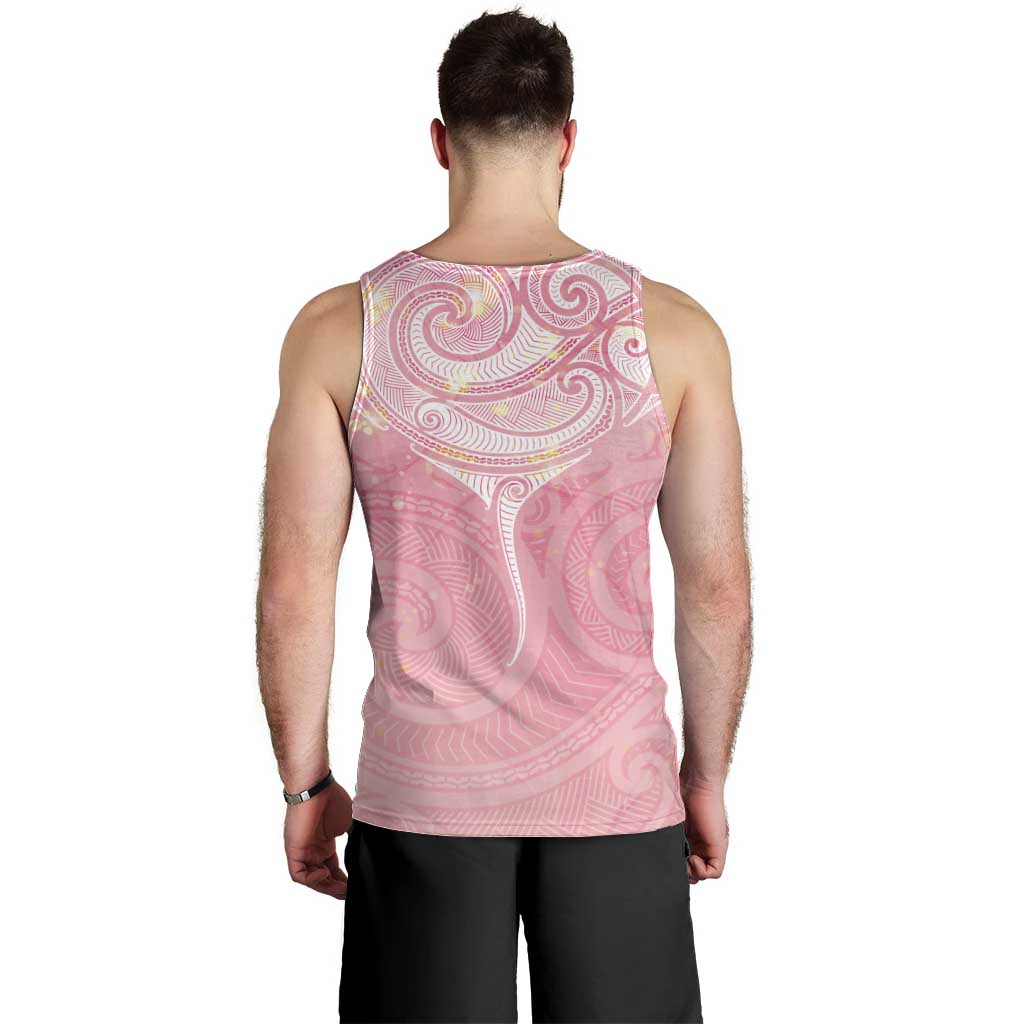 Breast Cancer Awareness Maori Aotearoa Men Tank Top Manta Ray - Pink Glaze - Polynesian Pride