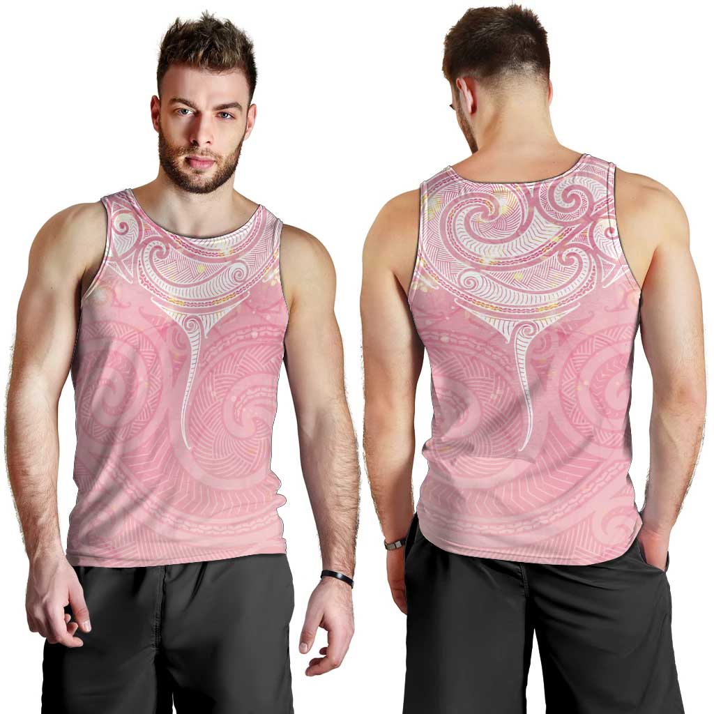 Breast Cancer Awareness Maori Aotearoa Men Tank Top Manta Ray - Pink Glaze - Polynesian Pride