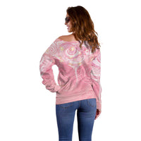 Breast Cancer Awareness Maori Aotearoa Off Shoulder Sweater Manta Ray - Pink Glaze - Polynesian Pride