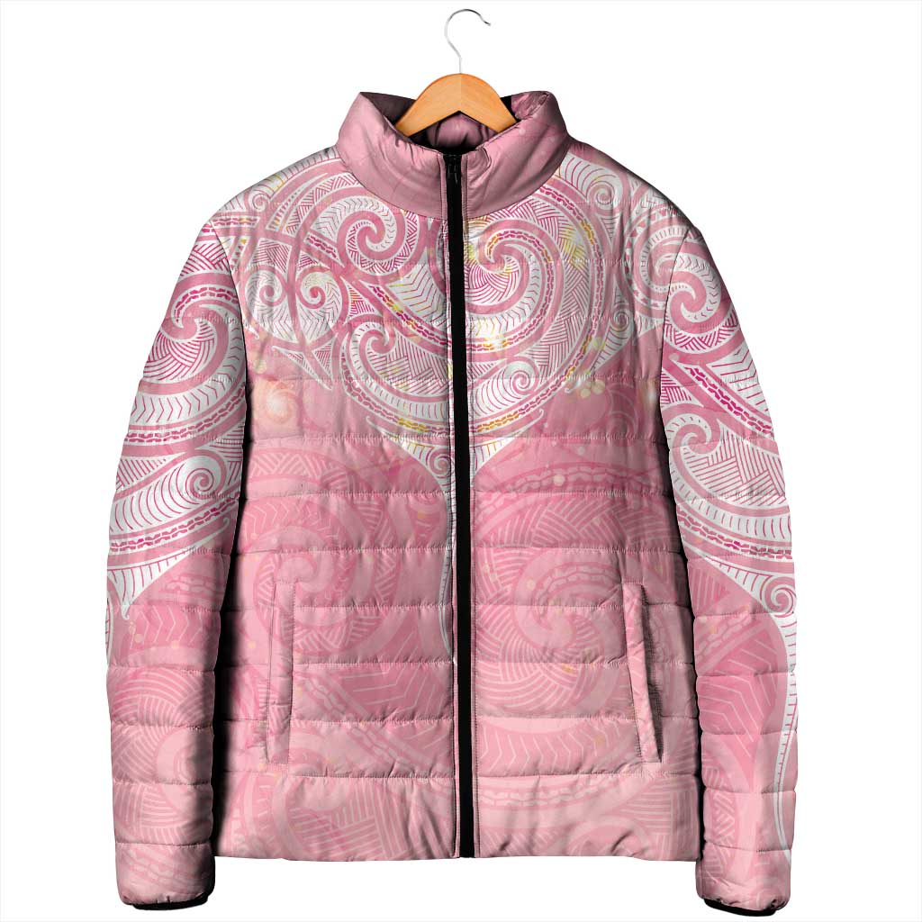 Breast Cancer Awareness Maori Aotearoa Padded Jacket Manta Ray - Pink Glaze - Polynesian Pride