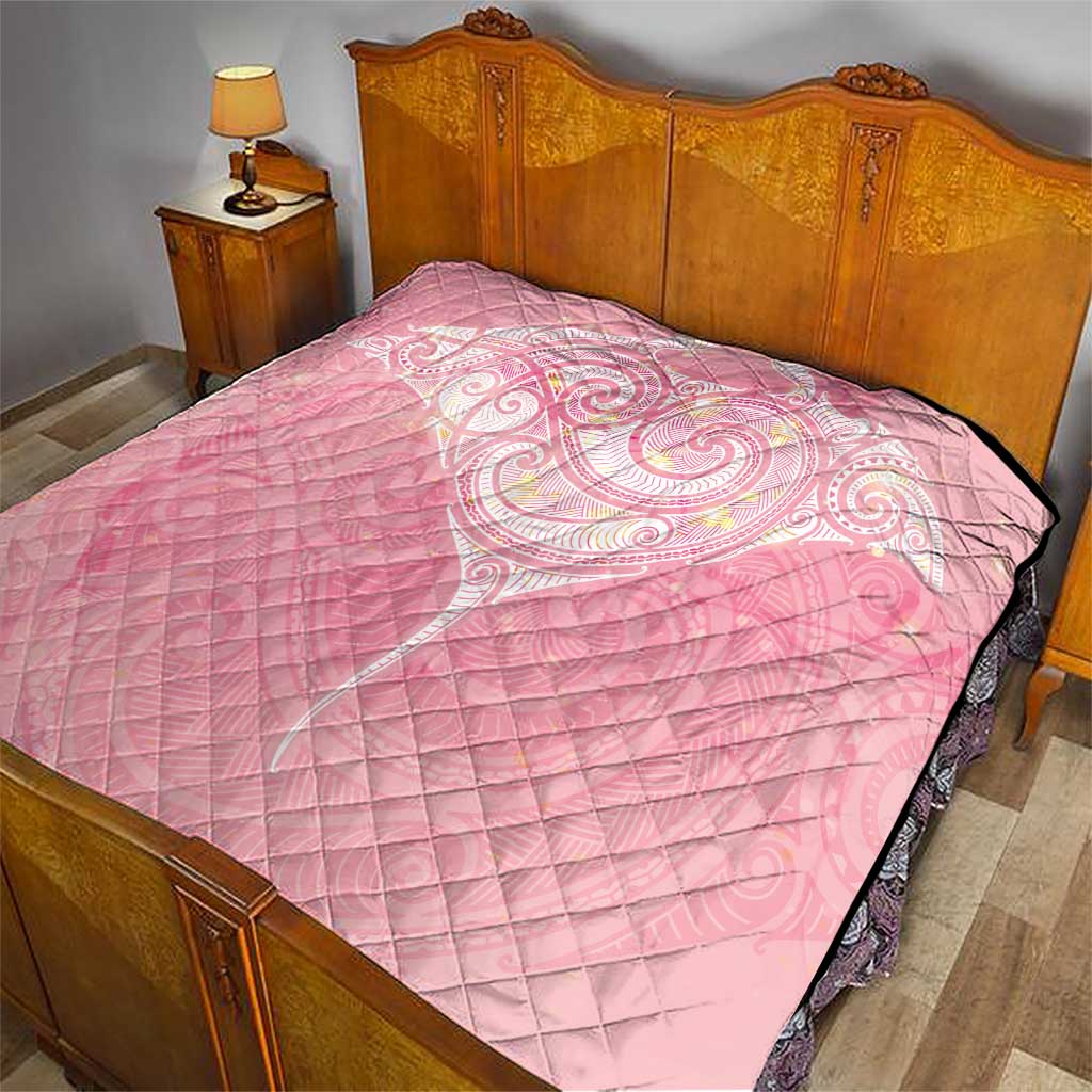 Breast Cancer Awareness Maori Aotearoa Quilt Manta Ray - Pink Glaze - Polynesian Pride