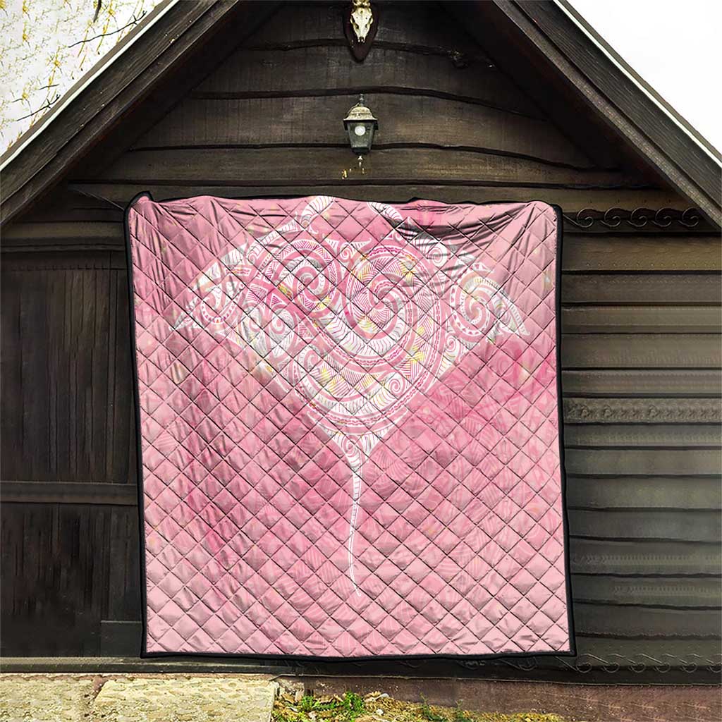Breast Cancer Awareness Maori Aotearoa Quilt Manta Ray - Pink Glaze - Polynesian Pride