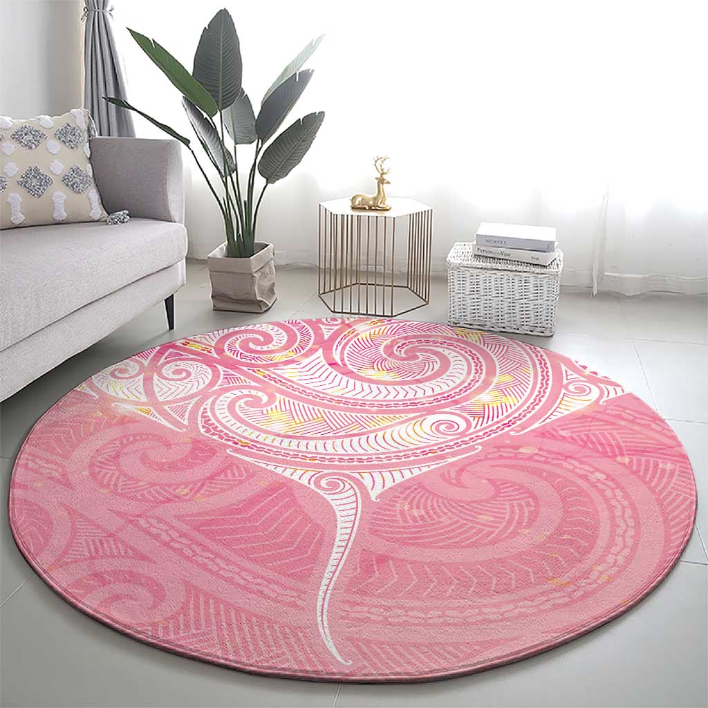Breast Cancer Awareness Maori Aotearoa Round Carpet Manta Ray - Pink Glaze - Polynesian Pride