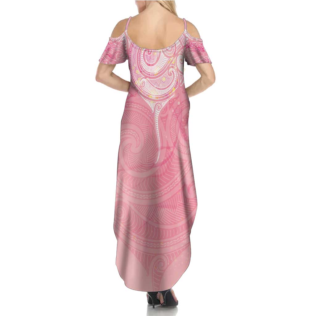 Breast Cancer Awareness Maori Aotearoa Summer Maxi Dress Manta Ray - Pink Glaze - Polynesian Pride