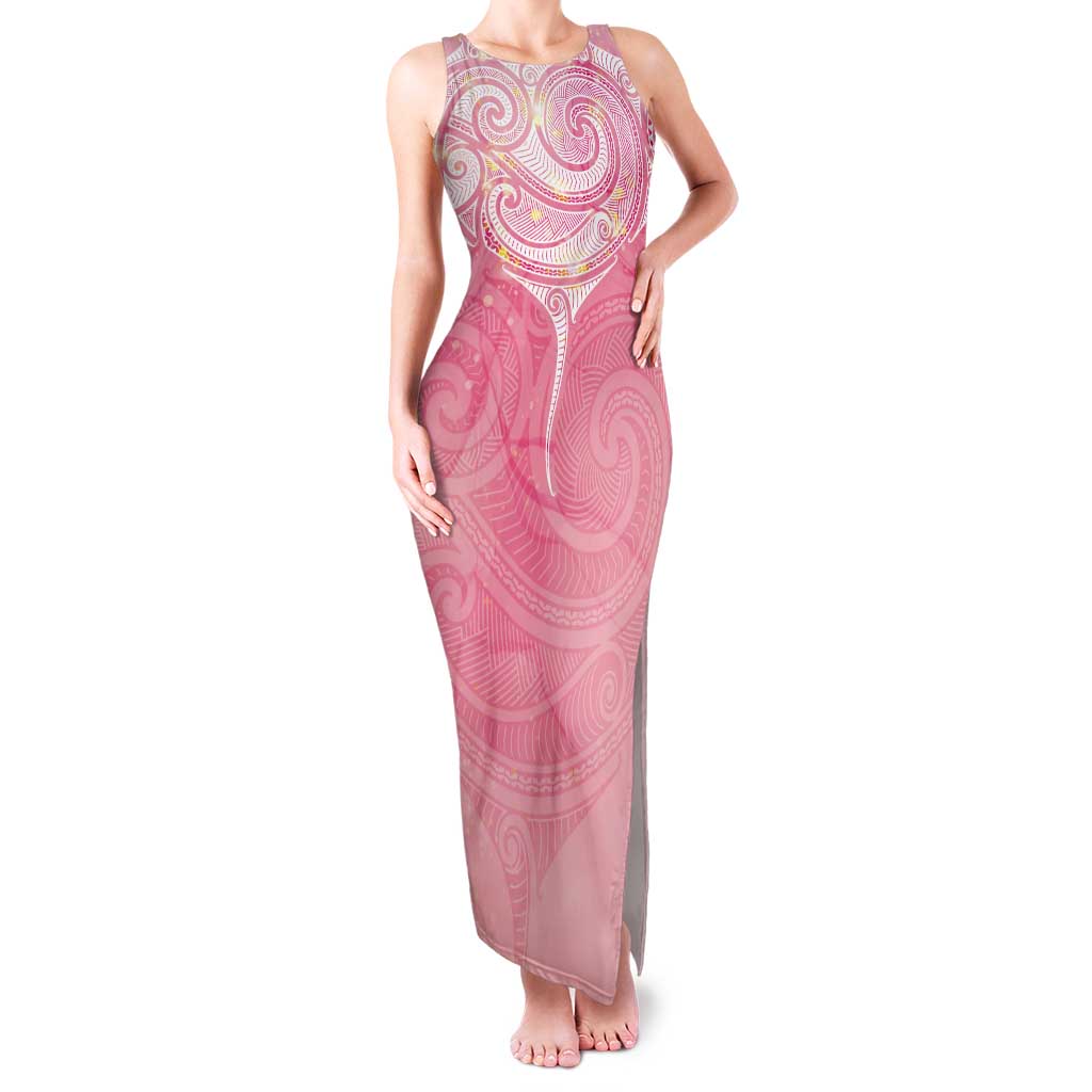 Breast Cancer Awareness Maori Aotearoa Tank Maxi Dress Manta Ray - Pink Glaze - Polynesian Pride