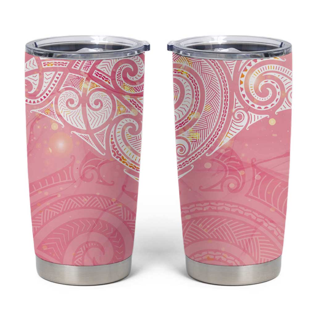 Breast Cancer Awareness Maori Aotearoa Tumbler Cup Manta Ray - Pink Glaze - Polynesian Pride