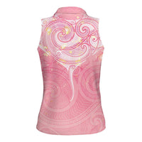 Breast Cancer Awareness Maori Aotearoa Women Sleeveless Polo Shirt Manta Ray - Pink Glaze - Polynesian Pride