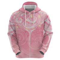 Breast Cancer Awareness Maori Aotearoa Zip Hoodie Manta Ray - Pink Glaze - Polynesian Pride
