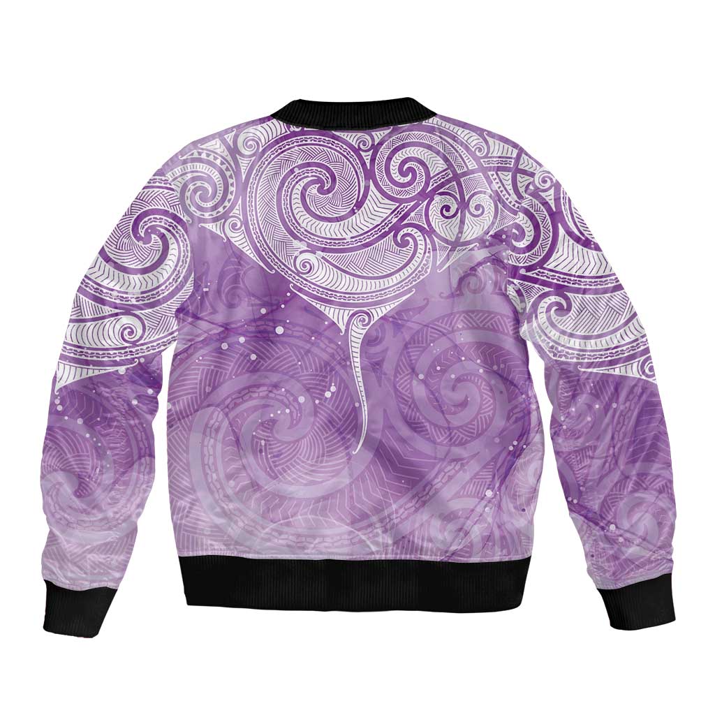Epilepsy Awareness Maori Aotearoa Bomber Jacket Manta Ray - Purple Glaze - Polynesian Pride