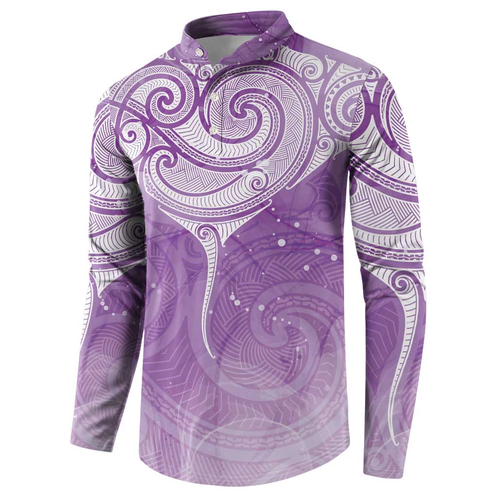 Epilepsy Awareness Maori Aotearoa Button Sweatshirt Manta Ray - Purple Glaze - Polynesian Pride