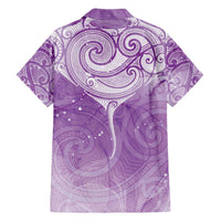 Epilepsy Awareness Maori Aotearoa Family Matching Off The Shoulder Long Sleeve Dress and Hawaiian Shirt Manta Ray - Purple Glaze - Polynesian Pride