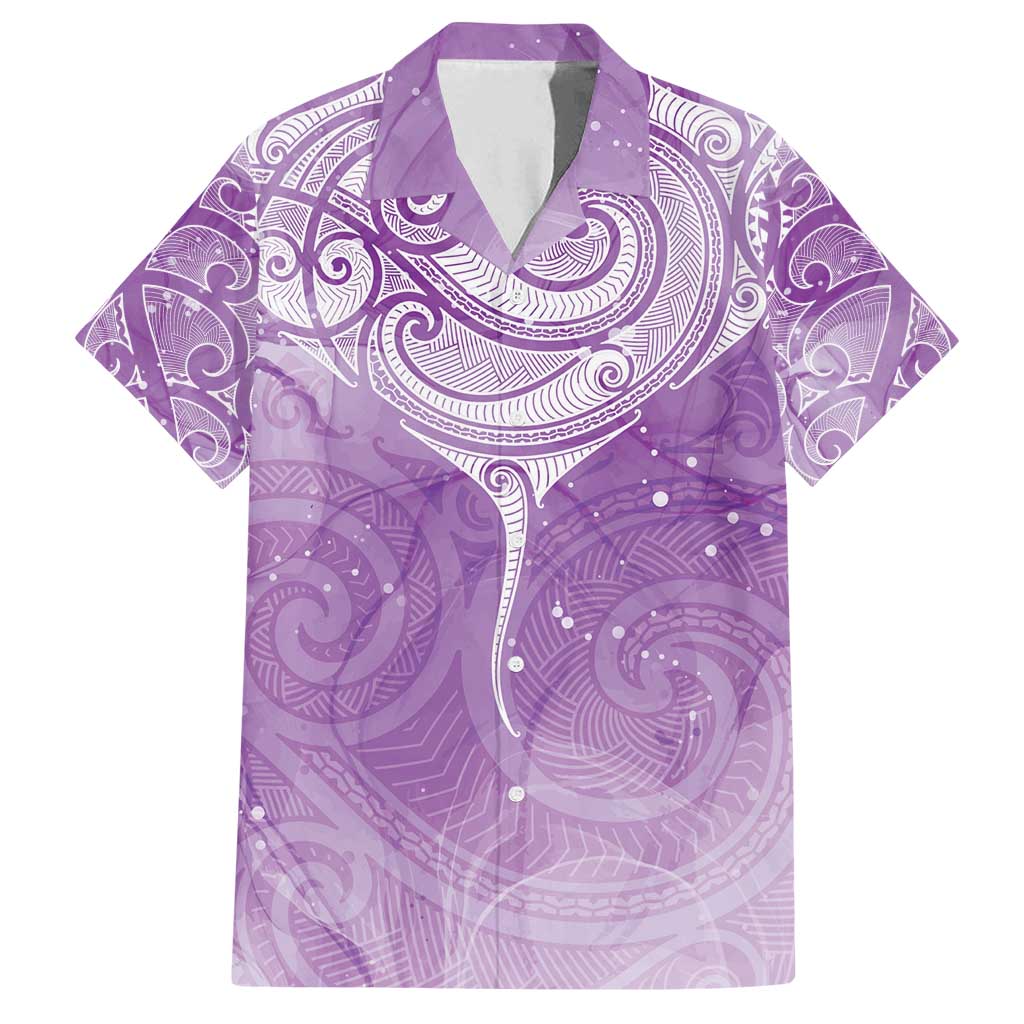 Epilepsy Awareness Maori Aotearoa Family Matching Off Shoulder Short Dress and Hawaiian Shirt Manta Ray - Purple Glaze - Polynesian Pride