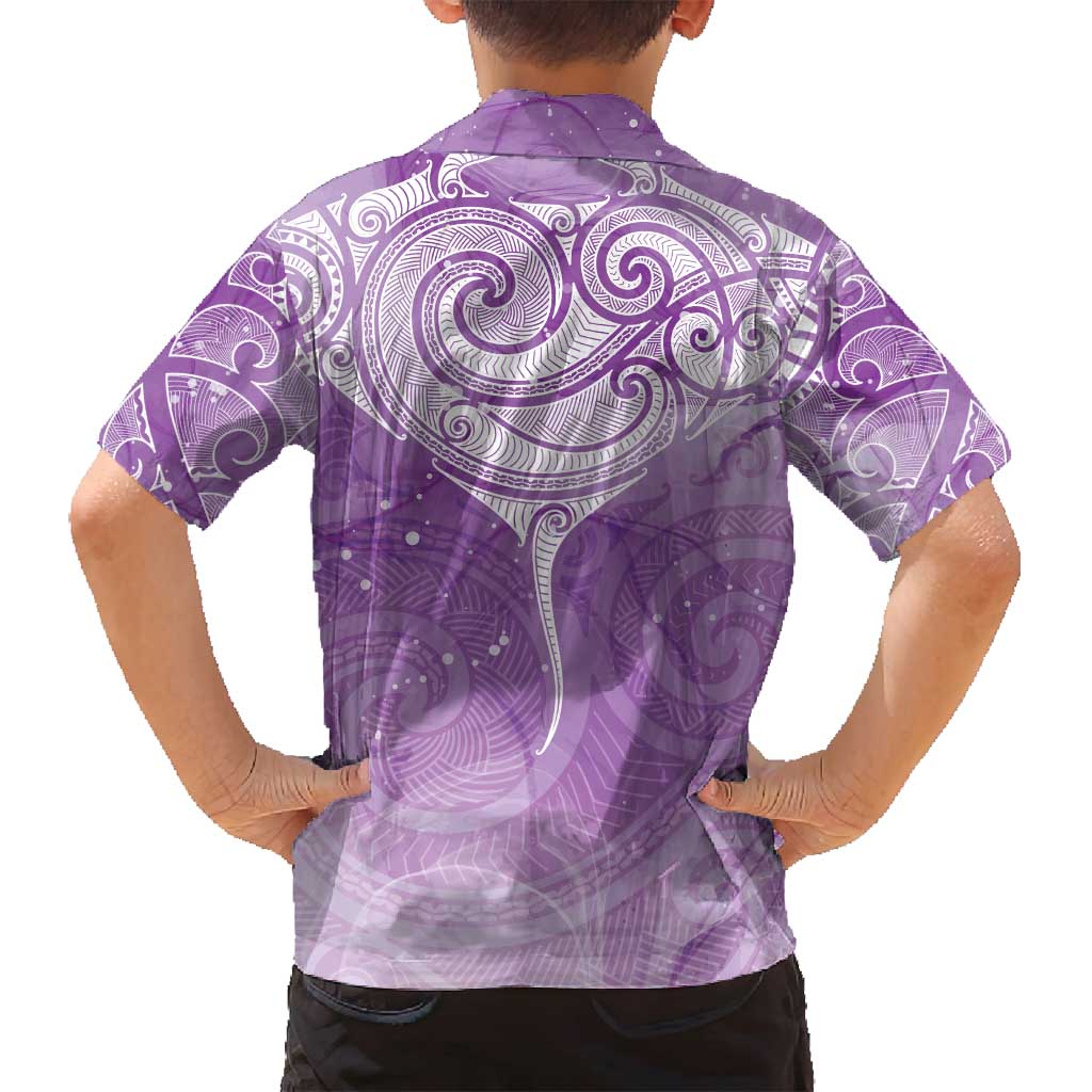 Epilepsy Awareness Maori Aotearoa Family Matching Puletasi and Hawaiian Shirt Manta Ray - Purple Glaze - Polynesian Pride