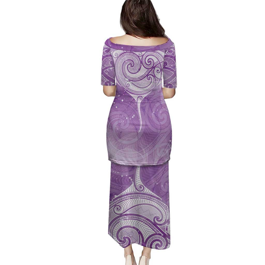 Epilepsy Awareness Maori Aotearoa Family Matching Puletasi and Hawaiian Shirt Manta Ray - Purple Glaze - Polynesian Pride
