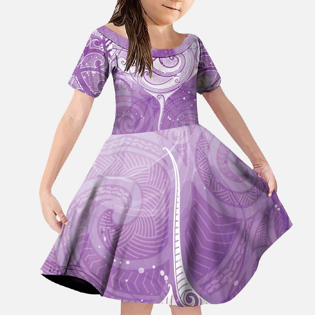 Epilepsy Awareness Maori Aotearoa Family Matching Tank Maxi Dress and Hawaiian Shirt Manta Ray - Purple Glaze - Polynesian Pride