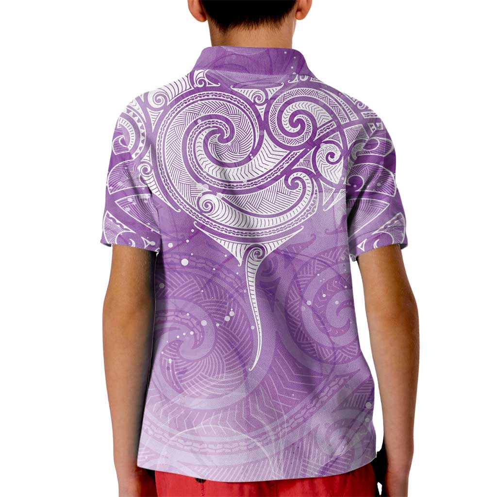 Epilepsy Awareness Maori Aotearoa Kid Polo Shirt Manta Ray - Purple Glaze - Polynesian Pride