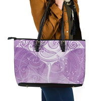 Epilepsy Awareness Maori Aotearoa Leather Tote Bag Manta Ray - Purple Glaze - Polynesian Pride