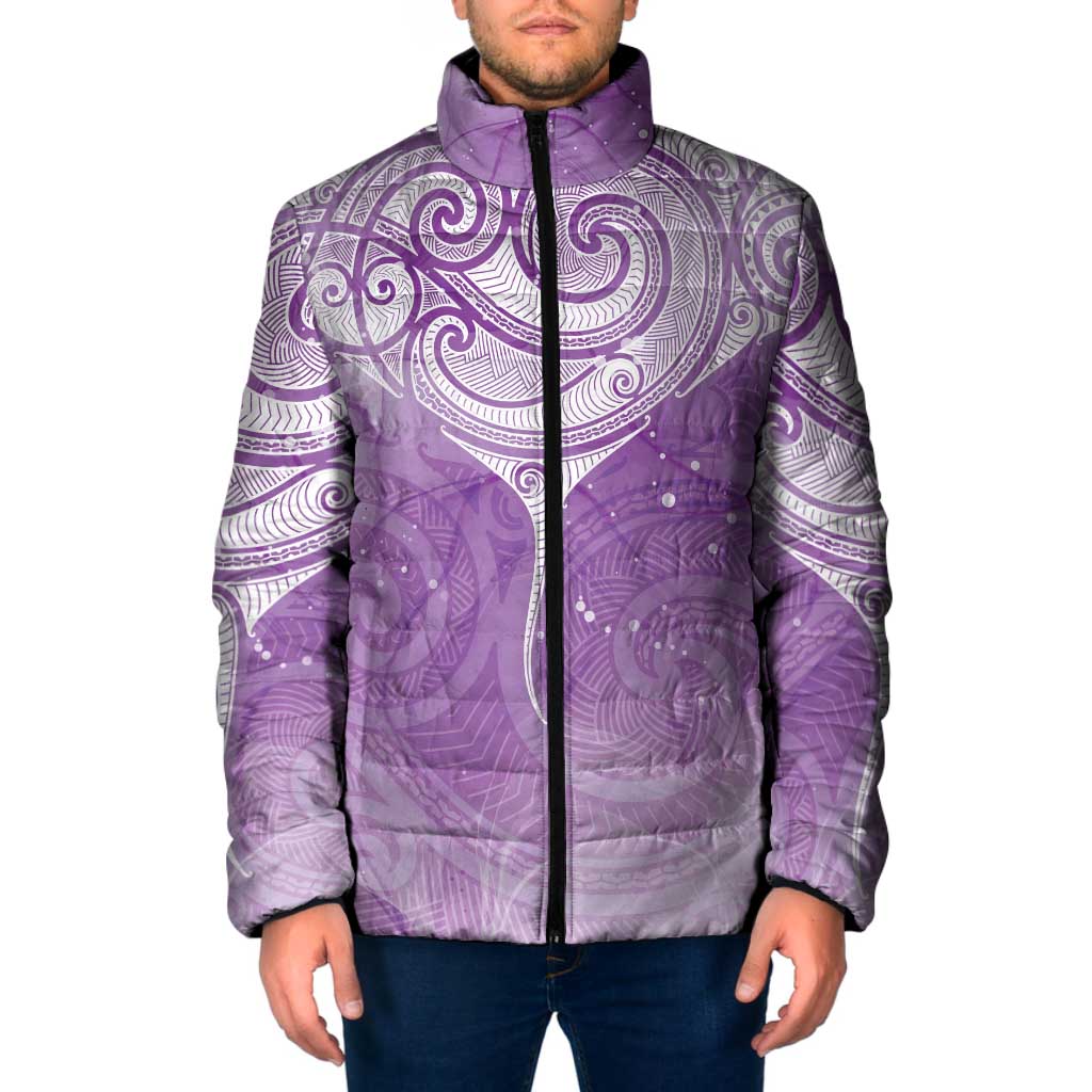 Epilepsy Awareness Maori Aotearoa Padded Jacket Manta Ray - Purple Glaze - Polynesian Pride