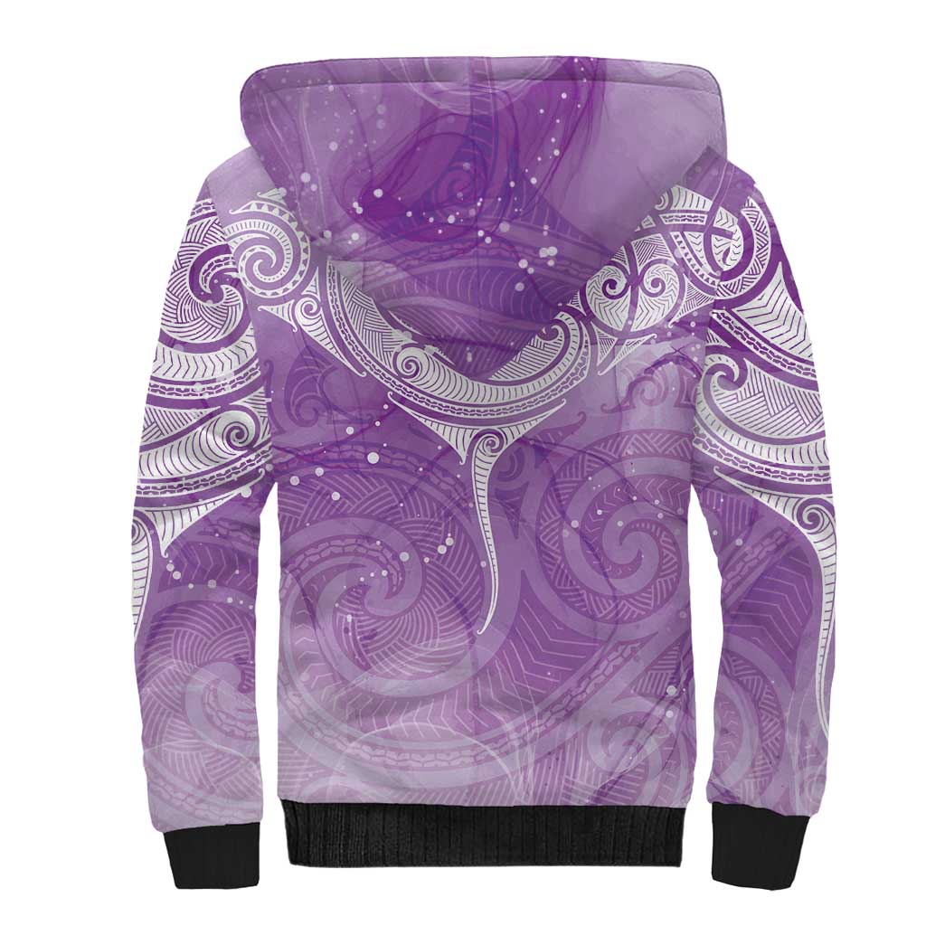Epilepsy Awareness Maori Aotearoa Sherpa Hoodie Manta Ray - Purple Glaze - Polynesian Pride