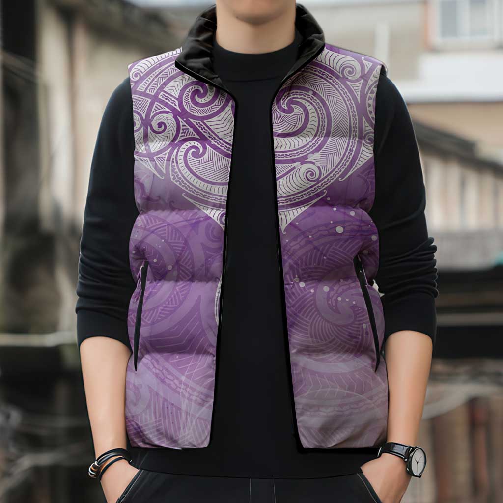 Epilepsy Awareness Maori Aotearoa Sleeveless Puffer Jacket Manta Ray - Purple Glaze - Polynesian Pride