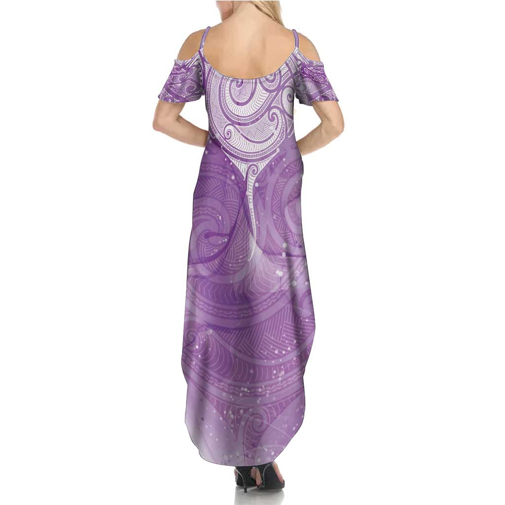Epilepsy Awareness Maori Aotearoa Summer Maxi Dress Manta Ray - Purple Glaze - Polynesian Pride