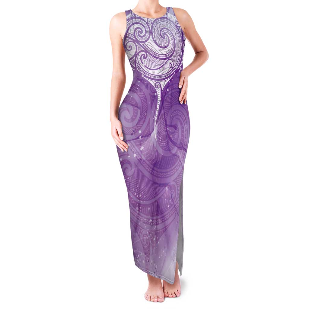 Epilepsy Awareness Maori Aotearoa Tank Maxi Dress Manta Ray - Purple Glaze - Polynesian Pride