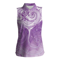Epilepsy Awareness Maori Aotearoa Women Sleeveless Polo Shirt Manta Ray - Purple Glaze - Polynesian Pride
