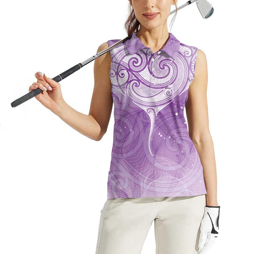 Epilepsy Awareness Maori Aotearoa Women Sleeveless Polo Shirt Manta Ray - Purple Glaze - Polynesian Pride