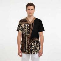 Samoa Siapo Motif Scrub Top Classic Style - Black Ver02 - Polynesian Pride
