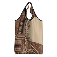 Samoa Siapo Mamanu Grocery Bag Plumeria Mocha Motifs