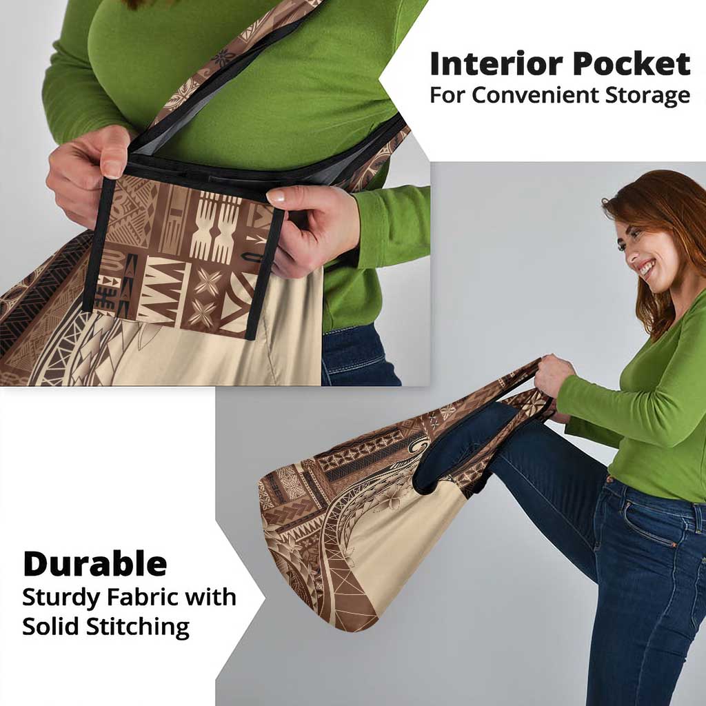 Samoa Siapo Mamanu Grocery Bag Plumeria Mocha Motifs