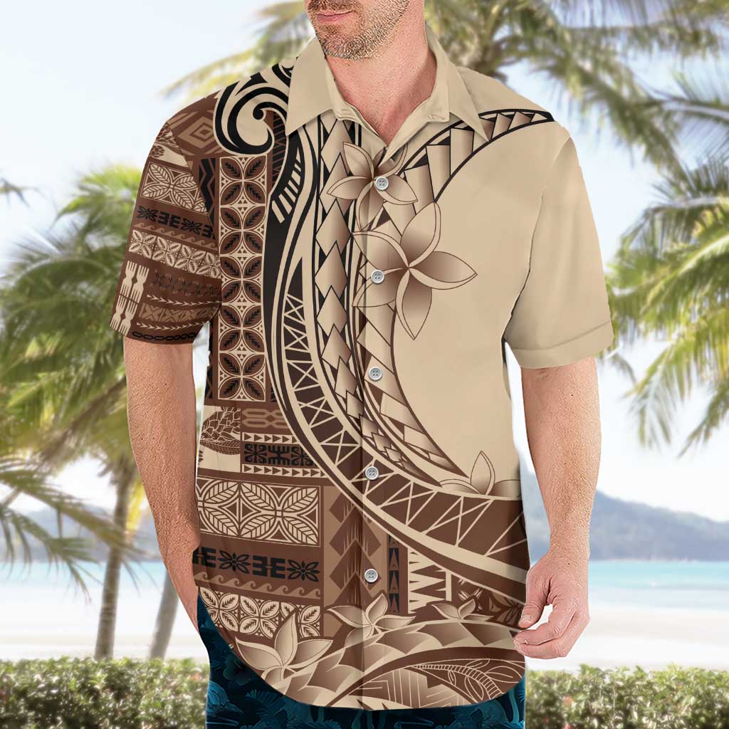 Samoa Siapo Mamanu Hawaiian Shirt Plumeria Mocha Motifs