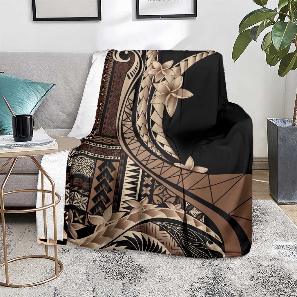 Samoa Siapo Mamanu Blanket Plumeria Black Motifs