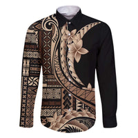 Samoa Siapo Mamanu Family Matching Off The Shoulder Long Sleeve Dress and Hawaiian Shirt Plumeria Black Motifs