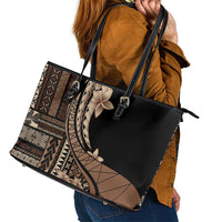 Samoa Siapo Mamanu Leather Tote Bag Plumeria Black Motifs