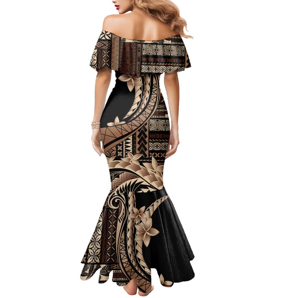 Samoa Siapo Mamanu Mermaid Dress Plumeria Black Motifs LT7 - Polynesian Pride