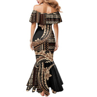 Samoa Siapo Mamanu Mermaid Dress Plumeria Black Motifs LT7 - Polynesian Pride