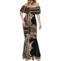 Samoa Siapo Mamanu Mermaid Dress Plumeria Black Motifs LT7 - Polynesian Pride