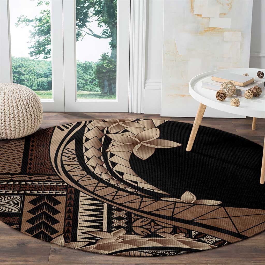 Samoa Siapo Mamanu Round Carpet Plumeria Black Motifs