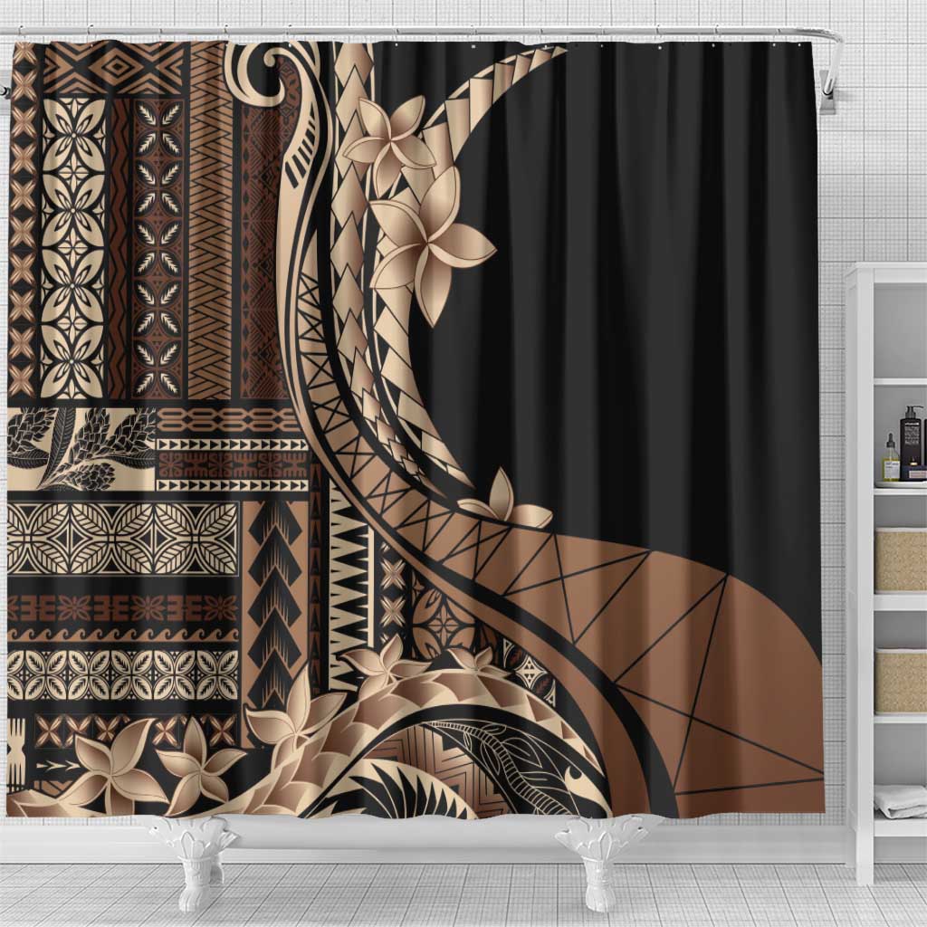 Samoa Siapo Mamanu Shower Curtain Plumeria Black Motifs