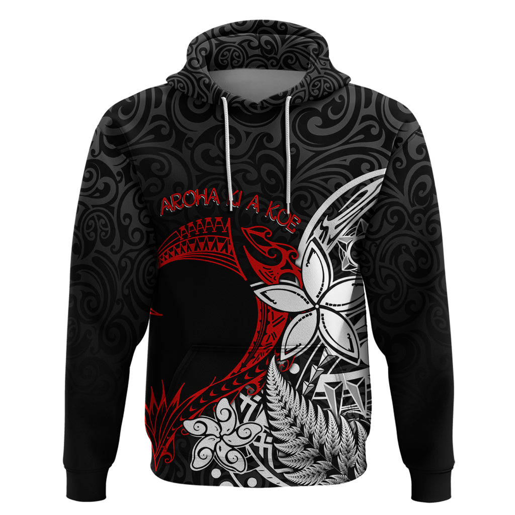 Valentine New Zealand Zip Hoodie Aotearoa Couple Maori Aroha Ki a Koe LT7 Pullover Hoodie Black - Polynesian Pride